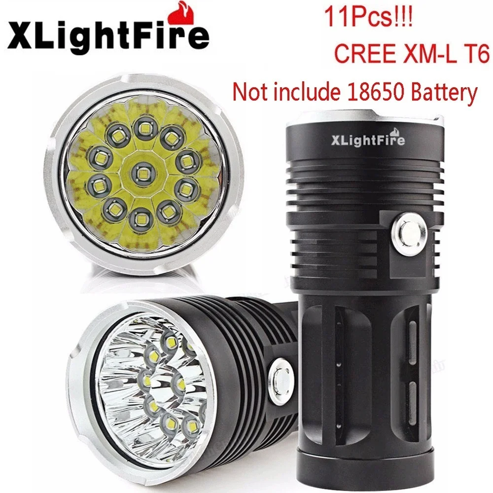 

HENYNET XLightFire 28000LM 11 x CREE XM-L T6 LED Hunting Flashlight 4 x 18650 Battery Lamp Torch(not included)- Black