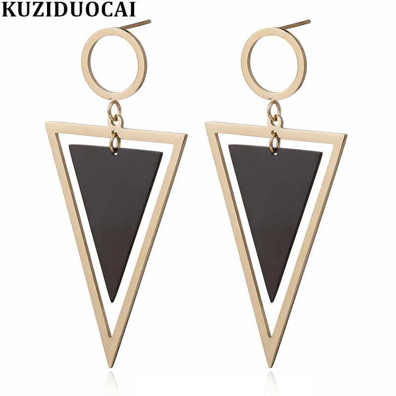 

Kuziduocai New Fashion Jewelry Punk Circle Dangle Triangle Titanium Stainless Steel Statement Drop Earrings For Women oorbellen