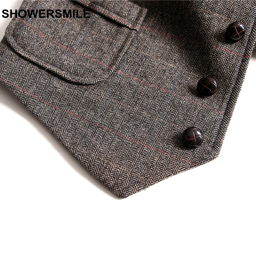 SHOWERSMILE Vintage Tweed Vest Plus Size Men Waistcoat With Pockets Woolen Sleeveless Jacket British Style Vest Men Gilet Brand SHOWERSMILE Vintage Tweed Vest Plus Size Men Waistcoat With Pockets Woolen Sleeveless Jacket British Style Vest Men Gilet Brand