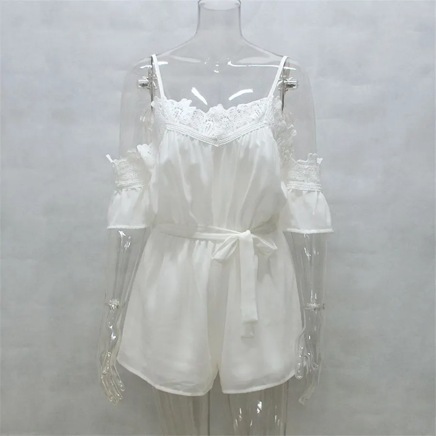 Gladiolus Chiffon Romper Women Short Sleeve Belt Tunic Lace Backless Women Sexy Playsuit 2019 New Summer Rompers Womens Jumpsuit (22)