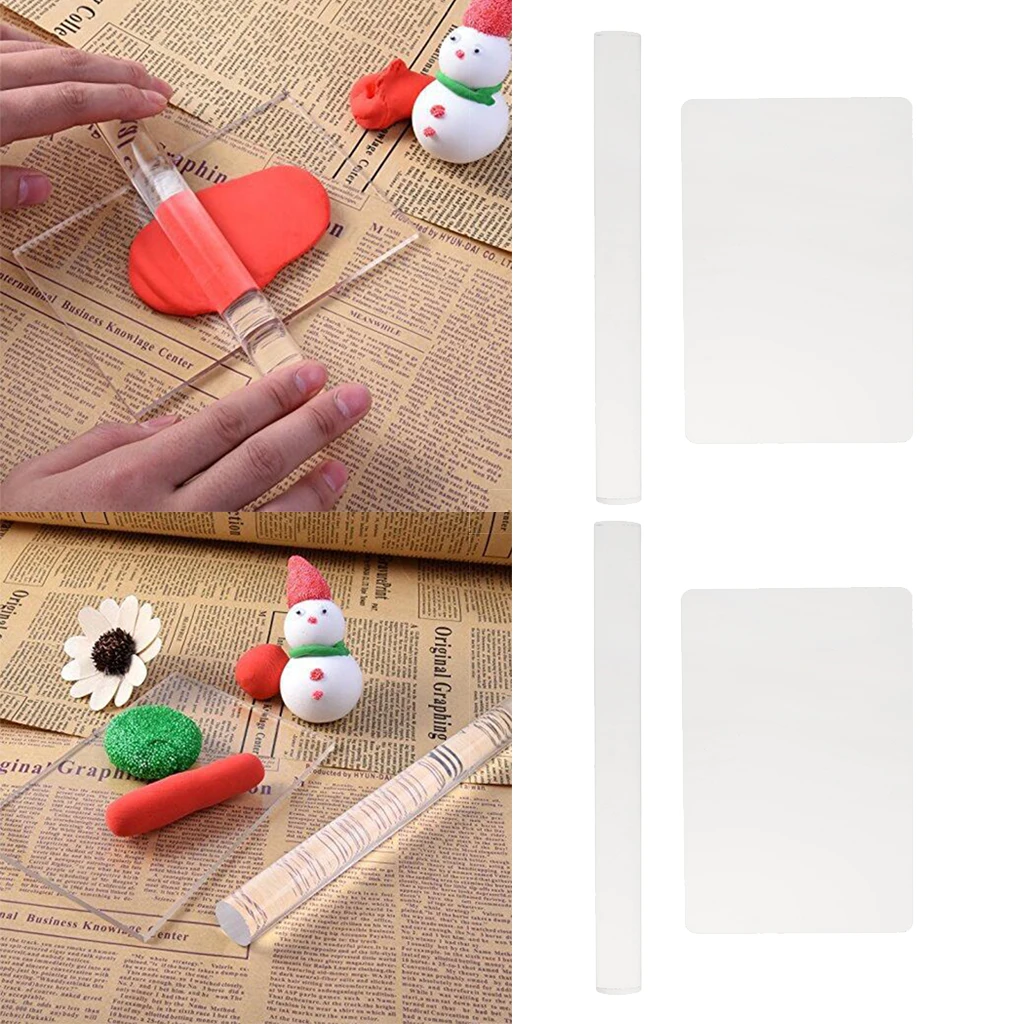 2 Sets 20cm Solid Clay Rolling Pin Acrylic Clay Roller DIY Modelling Clay Tools Sculpey Polymer Clay Art Craft Accessories