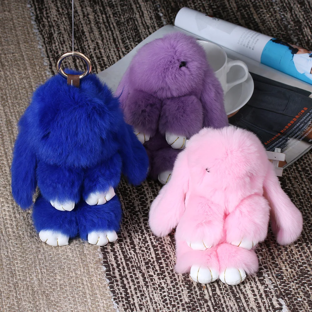 2017 100 Nyata Asli Rex Kelinci Bulu Keychain Tas Liontin Mobil