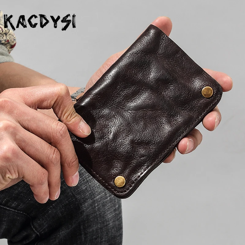 Мужской короткий кошелек KACDYSI из натуральной коровьей кожи со складками