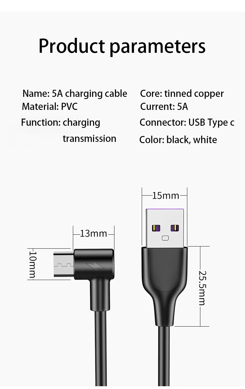 L Тип usb Тип-c кабель 1/2/3 м 5A Быстрый зарядный кабель 90 градусов usb c данных провод кабель для huawei p30 xiaomi телефон