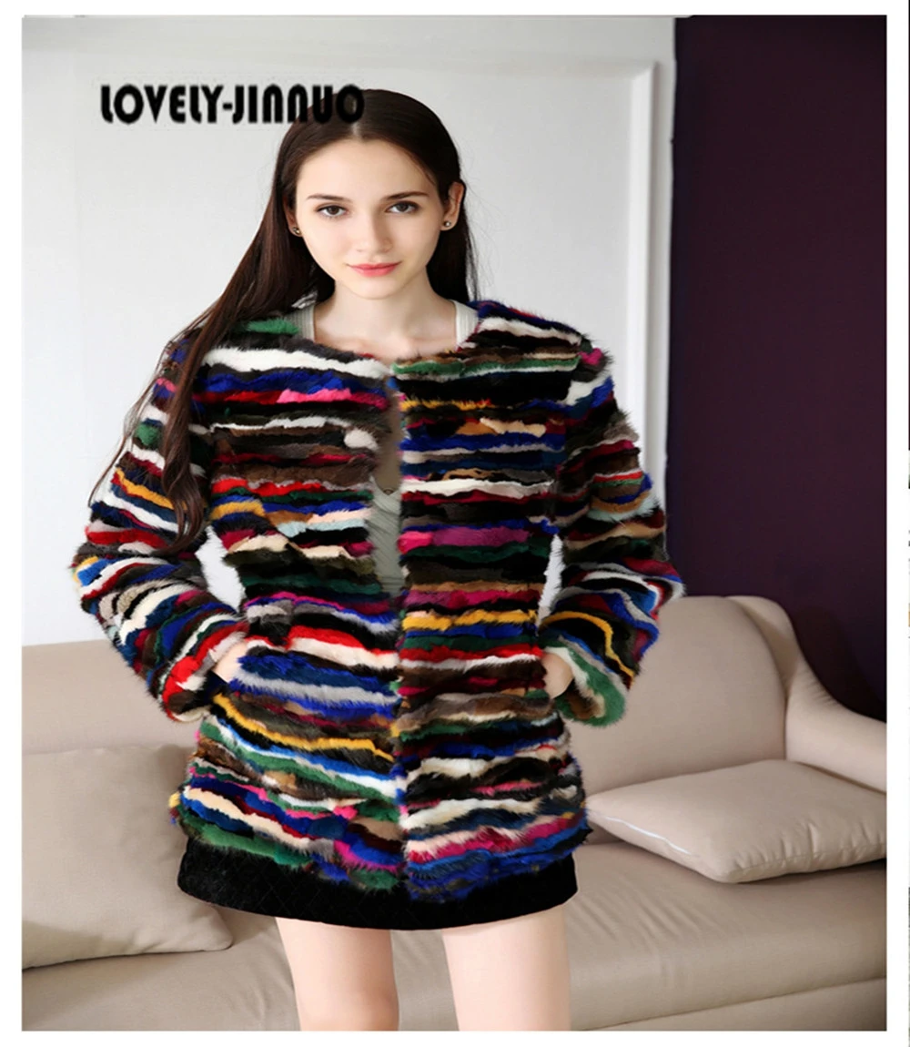 

2019 new winter Genuine real natural mink fur coat women fashion fight color jacket female outwear waist coat Free ShippingJN425
