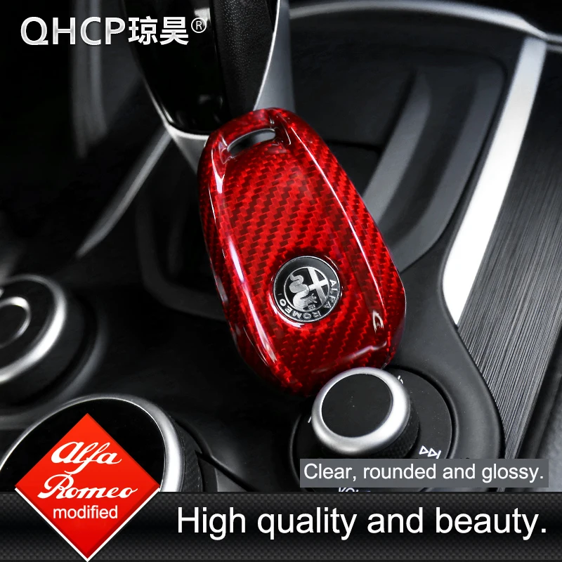 Чехол для ключей из красного углеродного волокна QHCP защитная обложка Alfa Romeo