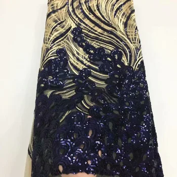 

Royal Blue Gold african lace fabric with sequins lace fabric ,nigerian lace fabric 2019 high quality lace fabric free shipping