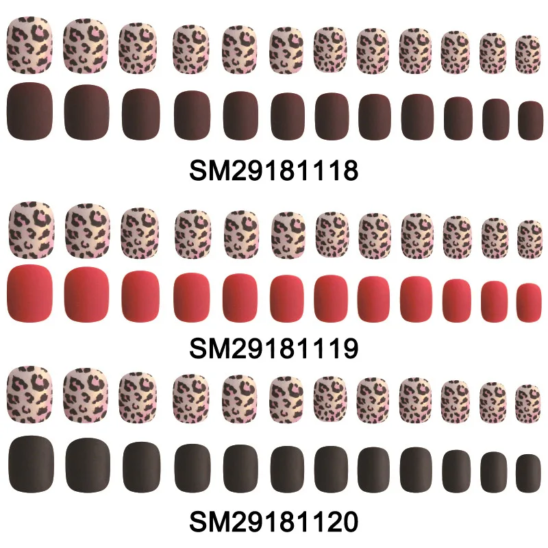 

24pcs Ladies DIY Fake Nail Leopard Pttern Frosted Matte DIY Manicure False Nails Decals SSwell