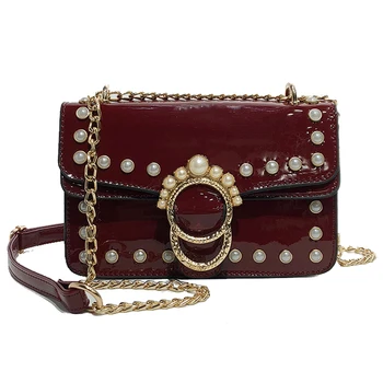 

2018 Famous brand design Women's chain bag female patent leather shoulder bag rivets wild Messenger bag fashion women purse