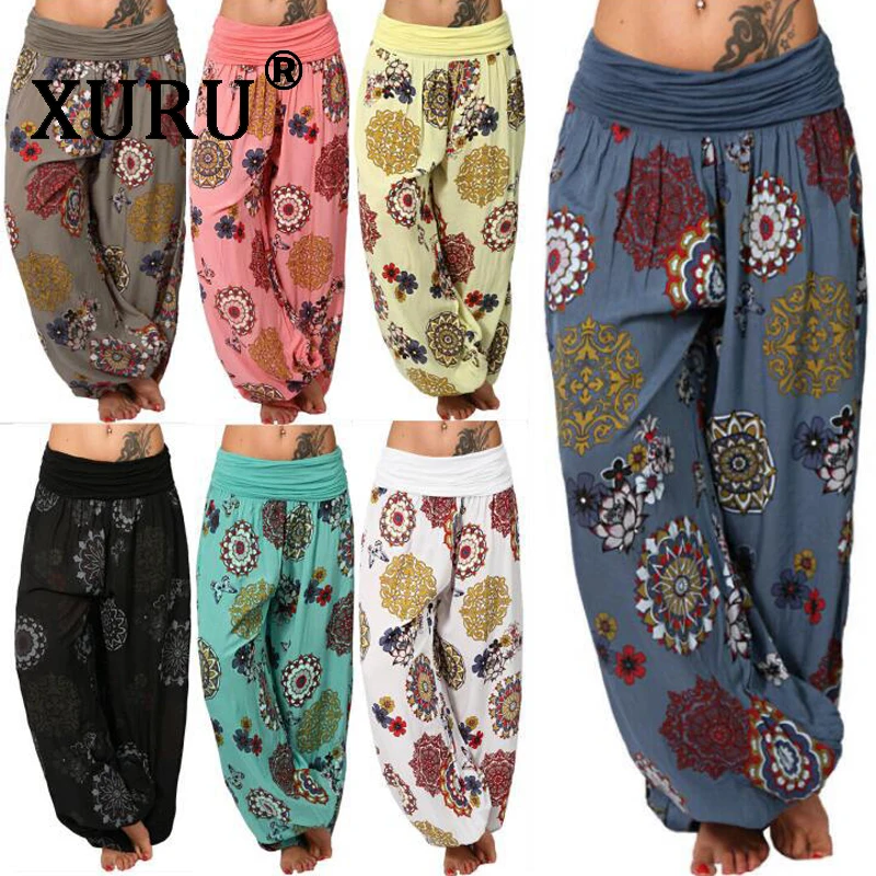 

XURU digital printing loose wide leg pants 2019 summer new best selling women's tie women's casual trousers harem p XL S-3XL-5XL