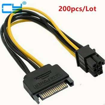 

200pcs/Lot 15Pin SATA to 6Pin Power Cable Adapter Connector 6P PCI-E PCI Express Adapter Graphics Video Card Converter Cable