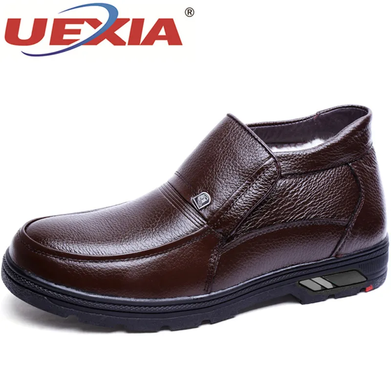

UEXIA Men Boots Winter With Fur Warm Snow Boots Men Winter Boots Leather Men Footwear Rubber Ankle Shoes Cotton Party&Wedding