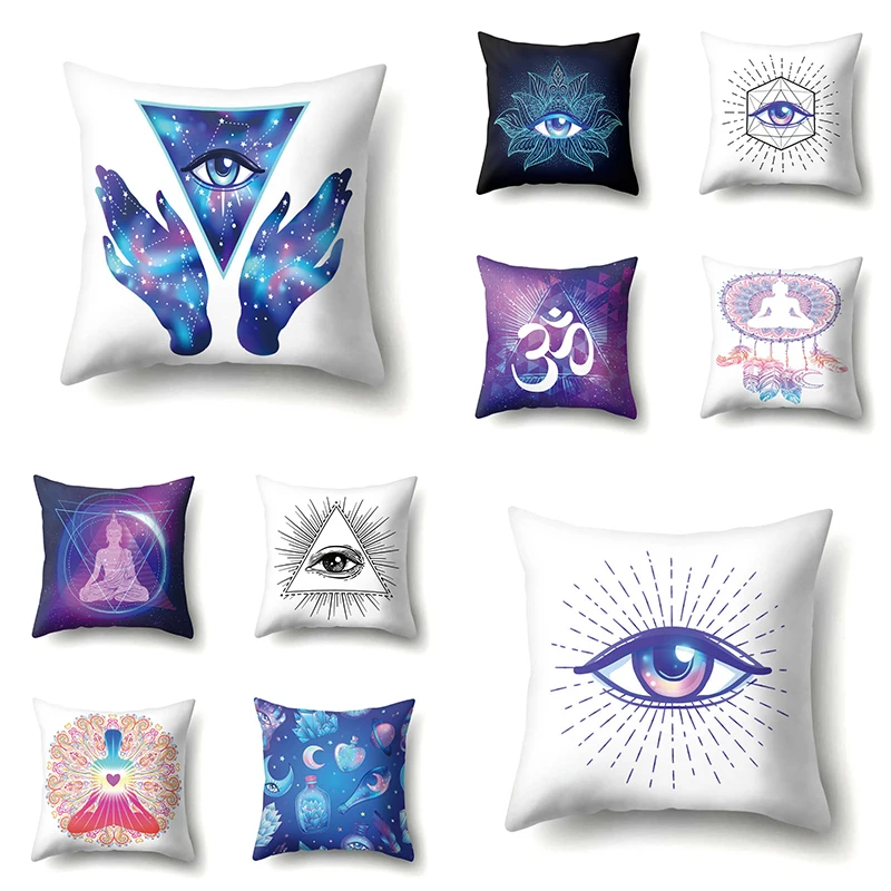 

Eyes Printed Buddhism Polyester Cushion Cover 45x45cm Sit in Meditation Throw Pillow Covers Cyclops Sakyamuni Pillowcases Decor