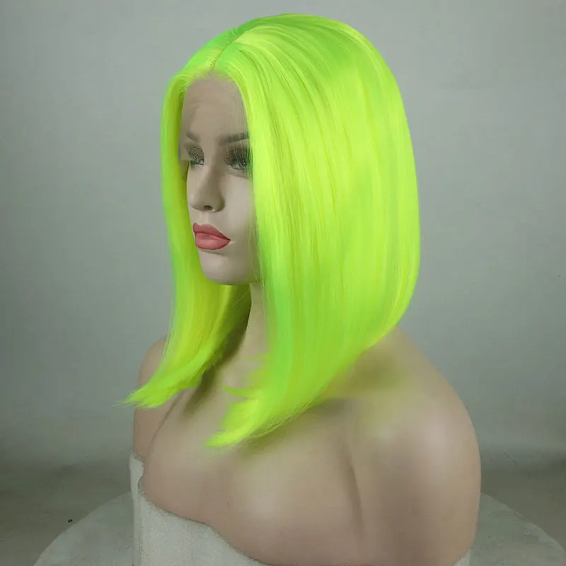 Bombshell Synthetic Lace Front Wig Light Green Short Bob Straight Heat Resistant Fiber Hair Middle Parting For White Women Wigs