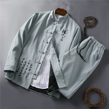

Chinese style men two-piece slim design men coat with Ankle Length pants Asia size S M L XL XXL XXXL XXXXL