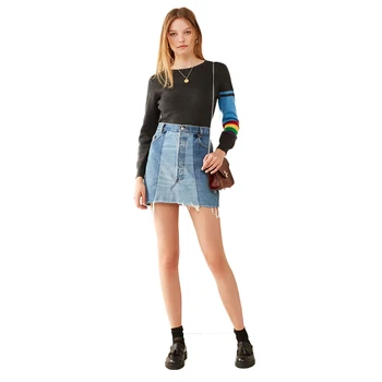 

Women Blue A Line Joint Jean Skirt Casual Above Knee Mini Short Lady Skirt Summer Arrival Women Skirt