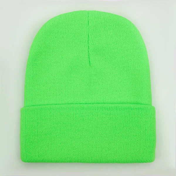 Fluorescent green Универсальная Однотонная Шапочка По Осени и Зиме Мягкие Теплые Вязаная Шапка содержащая Шерсть для Мужчины и Женщины Шапки Лыжный ноловной убор 24 Цветов Шапочки - Цвет: Fluorescent green