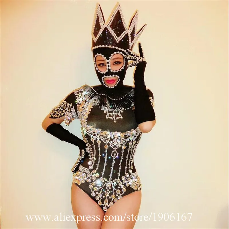 

Nightclub Bar Sexy Lady Stage Performance Clothes Bar Grand Event Costume With Gloves Crown Party Evening Catwalk Dance Suit