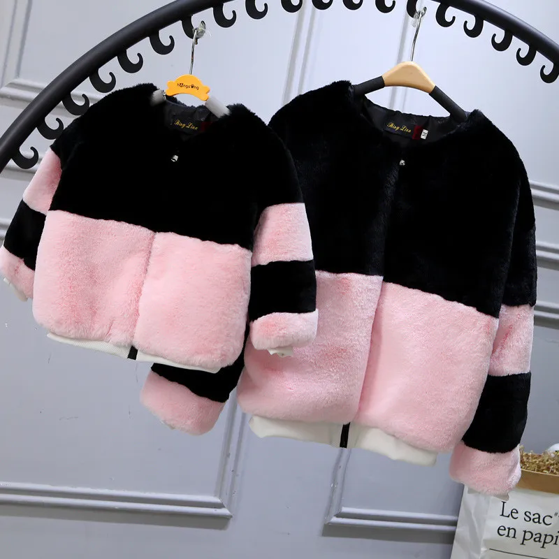 

2018 Winter Children Girls Warm Jackets Teenage Thick Fake Lazy Rabbit Fur Coats Baby Patchwork Wear Kids Clothes Outerwears G55
