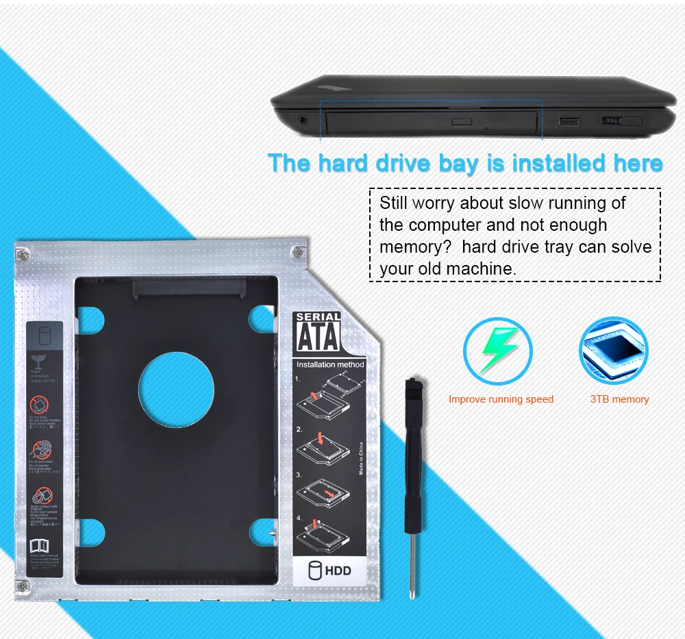 TISHRIC Универсальный Optibay 2nd HDD Caddy 12,7 мм SATA3.0 жесткий диск адаптер для 2,5 ''SSD DVD для HDD чехол Корпус