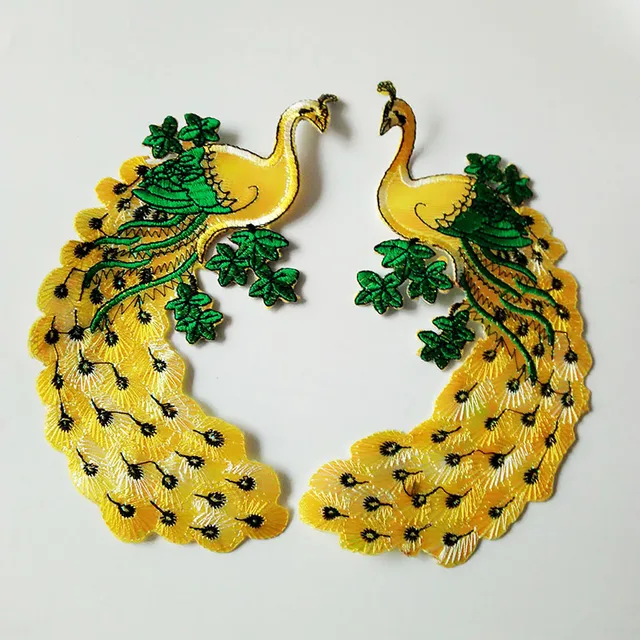 Exquisite embroidery peacock patches 918cm colorful applique stickers