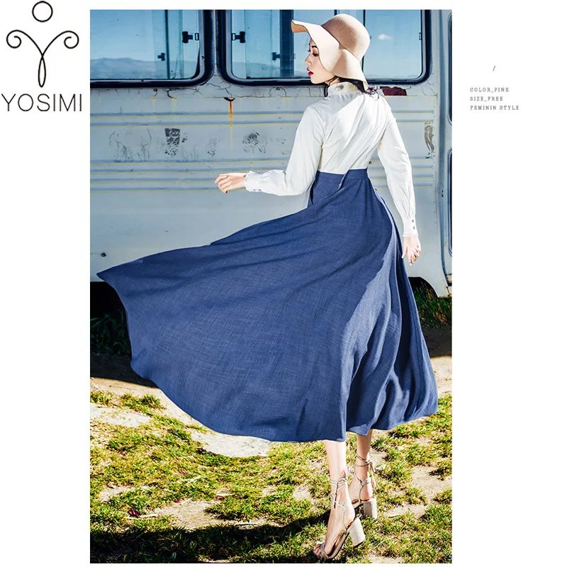 YOSIMI 2018 осенне зимнее винтажное хлопковое длинное женское платье с длинным