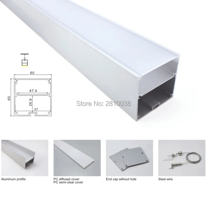 Conjuntos de 10x1 Perfil de Alumínio para Tiras Tiras de Led e Iluminação Iluminação de Escritórios Perfil para a para a Suspensão Lâmpadas de Pendente M e lot 60mm u de Led e Levou Suspensão ou 2 aluminium profile for led