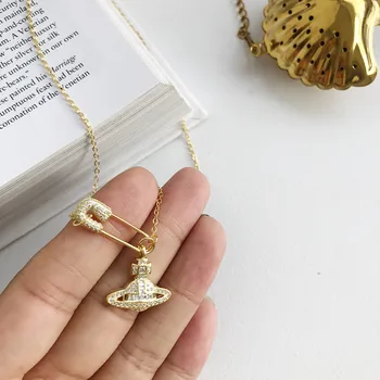 

popular hot fashion 925 Sterling Silver Jewelry necklace women girl planet with pin with cubic zirconia Chain