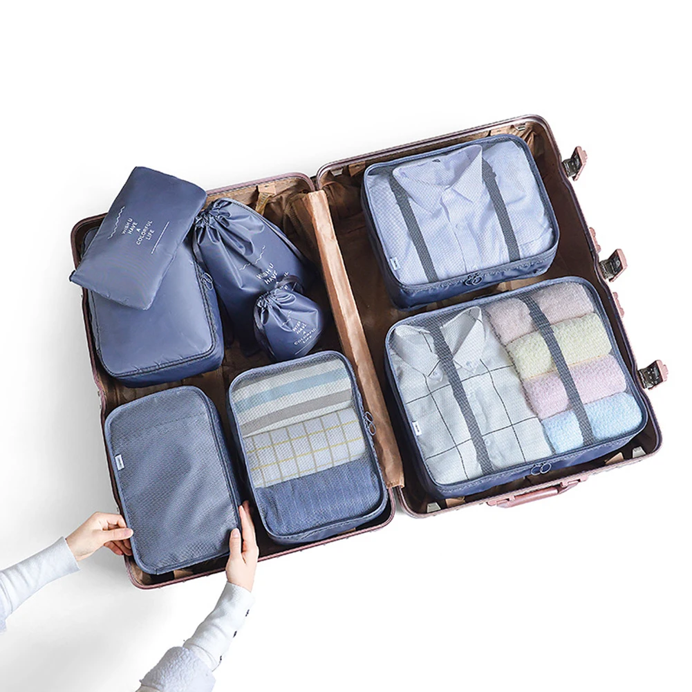 

8pcs/set Gift Solid Simple Luggage Packing Travel Pouch Dustproof Underwear Storage Bag Space Saving Accessory Clothes Organizer