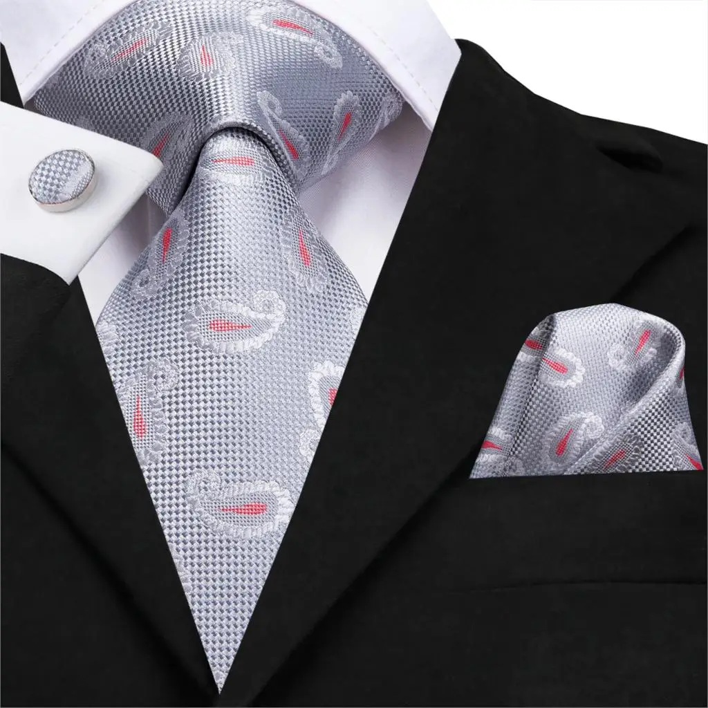 SN-3114 Hi-Tie 8 5 см 100% шелковые мужские галстуки Серебряный галстук с пейсли-бабочкой
