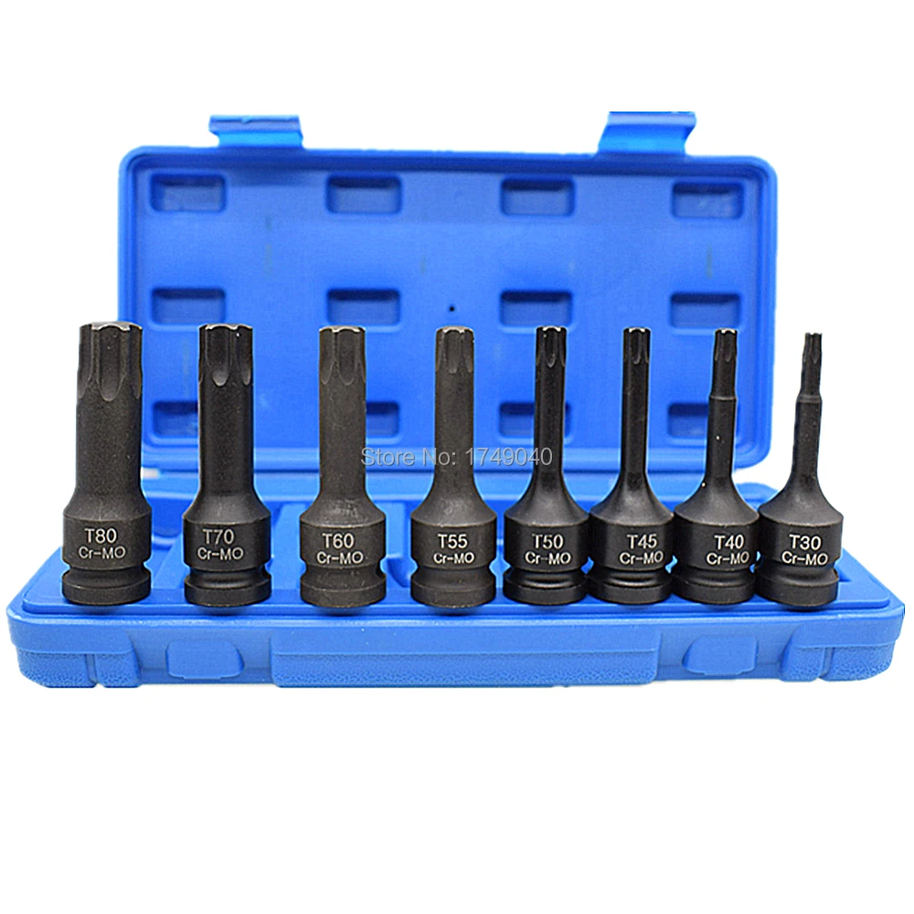 8 шт. ударный Torx Star Bit Socket Set T30 T40 T45 T50 T55 T60 T70 T80 CR MO Отвертка Гнездо 1/2 &quotКвадратный