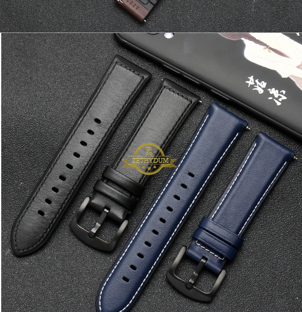 Ремешок для часов из натуральной кожи для huawei watch GT Magic Dream watch 2pro ремешок для часов 22 мм браслет с резиновой подошвой синий ремешок