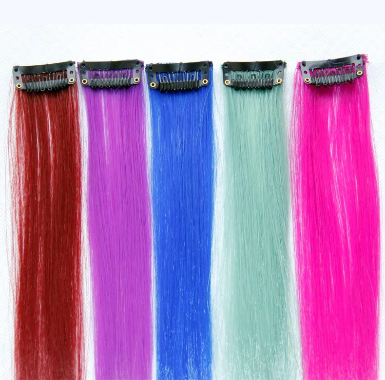 Multi Colored Clip In Hair Weaving Extension Synthetic Ombre