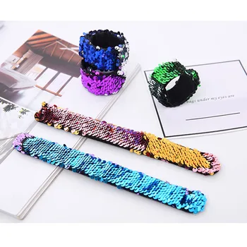 

Double Colors Sequin Slap Bracelets Wristband Party Wrist Strap Kids Children Holiday Beach Party FJ88
