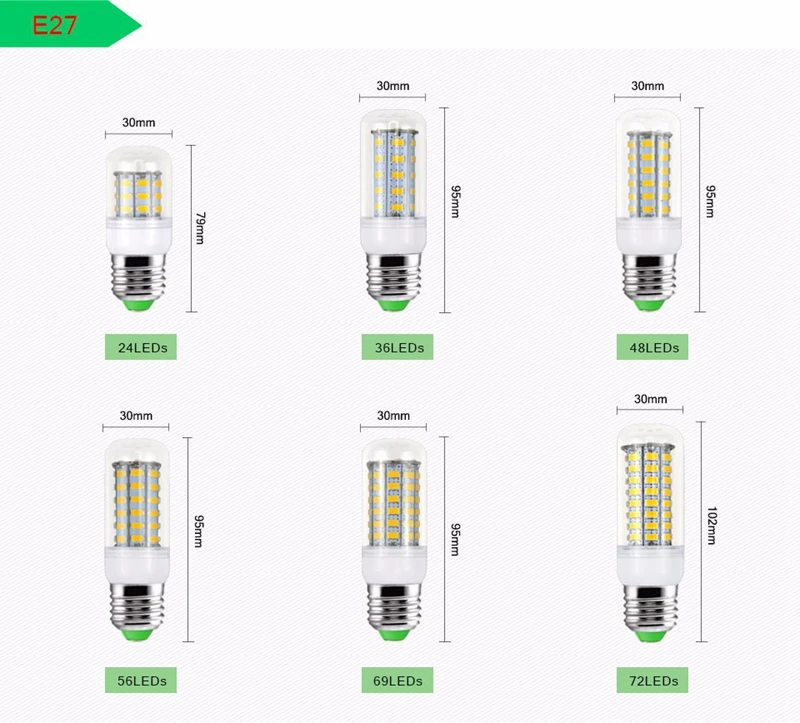 2019 Полный новый светодиодный светильник E27 E14 7 W 12 W 15 W 20 W 25 W 30 W SMD 5730 Кукуруза Лампа 220 V Люстра светодиодный s Свечи Прожектор