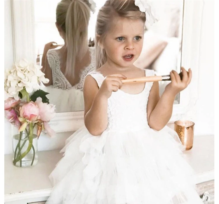 Vestido de Moda a Céu Roupas para Crianças Rendas de Manga Vestido de Princesa Meninas Aberto Quinzena Comprida Menina Branco 6 Cheap Vestidos