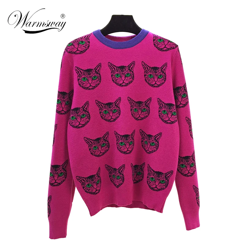 Harajuku Fashion Women Sweater Warm Cartoon Cat Jacquard High Quality Small Size Winter Female Casual Pullover Knitted Top C-192