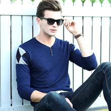 Для мужчин на осень-весну, узкий облегающий свитер Для мужчин модные ромбовидным рисунком с v-образным вырезом, тонкий вязаный свитер, пуловер