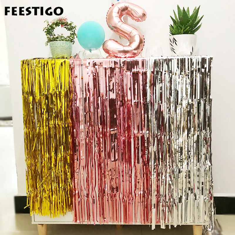 

1/2/3M Rose Gold Foil Curtain Wedding Backdrop Tinsel Curtain Photo Booth Backdrop Fringe Foil Curtain Birthday Party Decoration