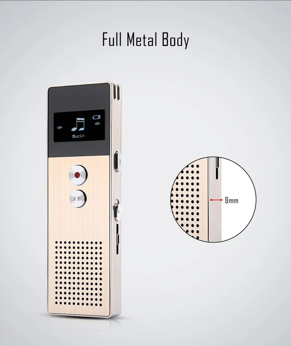 BENJIE Professional Digital Voice Recorders 8G 0.96 Inch Screen  FM Radio MP3 Music Player Built-In Speaker For Study Meeting (6)