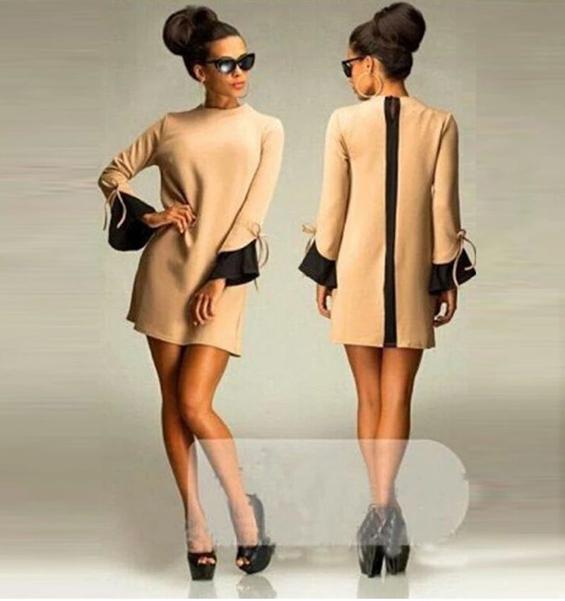 

Fashion Women's Casual Short Dress Sexy Slim Long Sleeve Mini Vestido Rear zipper Temperament Solid Color O-Neck Dress Ladies