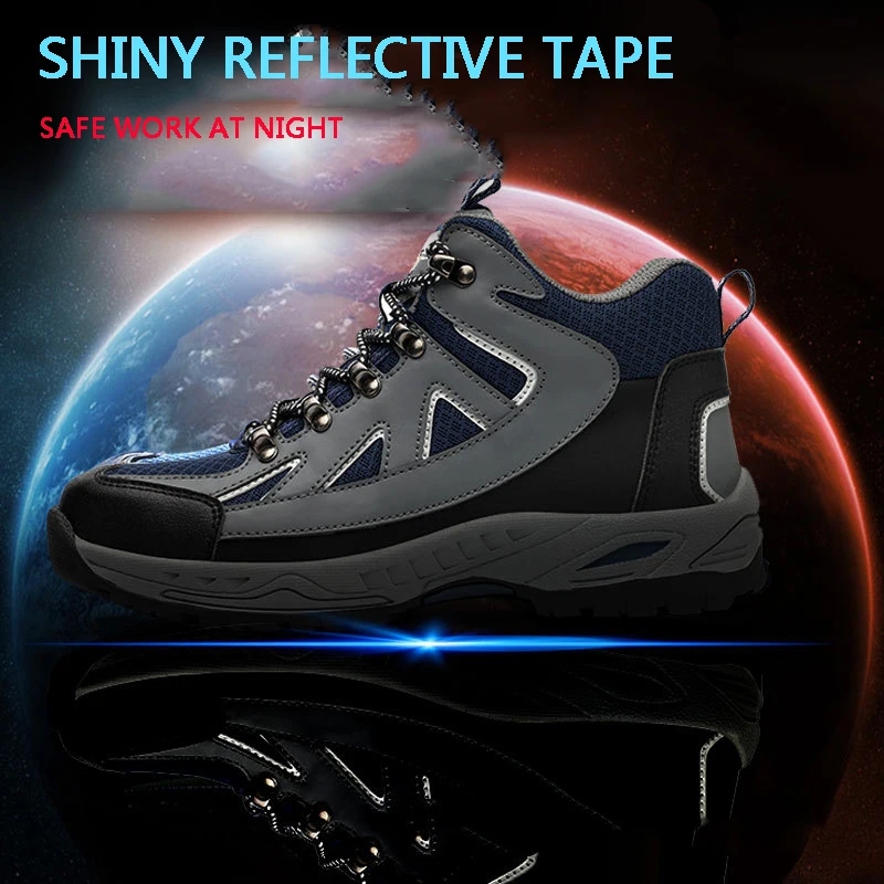 الليل المظلم شريط عاكس السلامة الأحذية زائد المخملية الأحذية الواقية الصلب أحذية سلامة بفتحة لأصبع القدم
