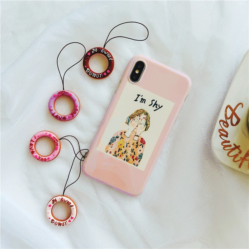 Cute Cartoon Phone Strap Silicone Pendant Mobile Phone Straps Love Heart Donut Pink Ring Strap For Iphone Huawei Xiaomi Mobile Phone Straps Aliexpress