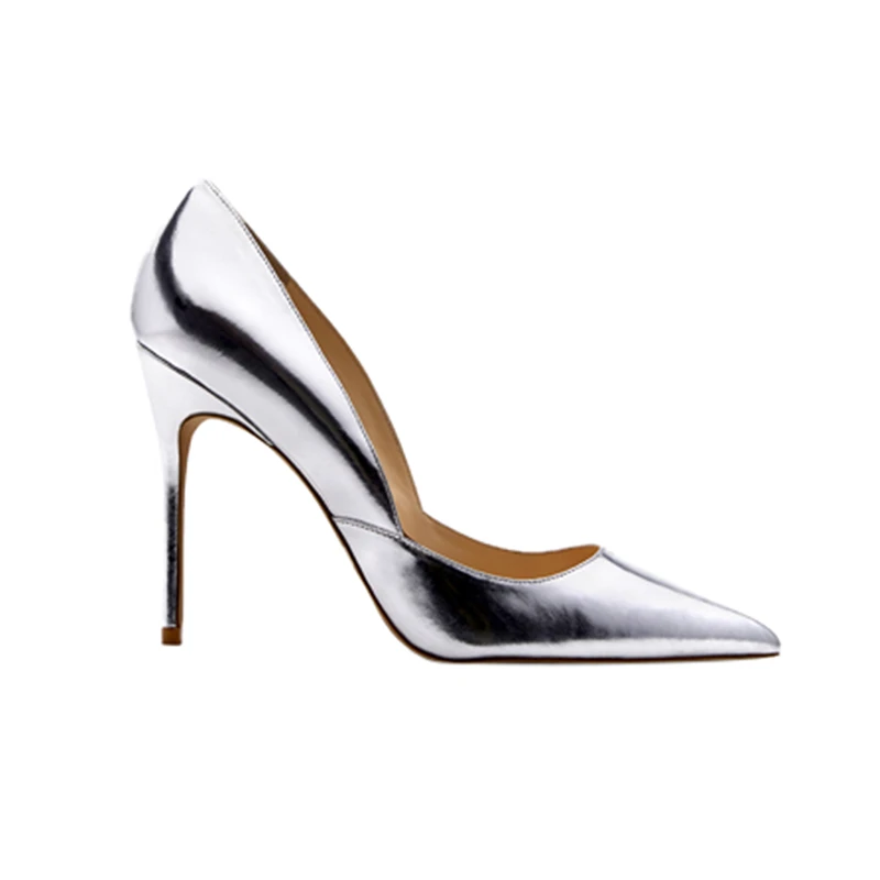 Демисезонные туфли-лодочки; женская обувь из натуральной кожи с острым носком на тонком каблуке; пикантные туфли-лодочки на тонком каблуке; цвет черный, белый, серебристый; модель года; C049A
