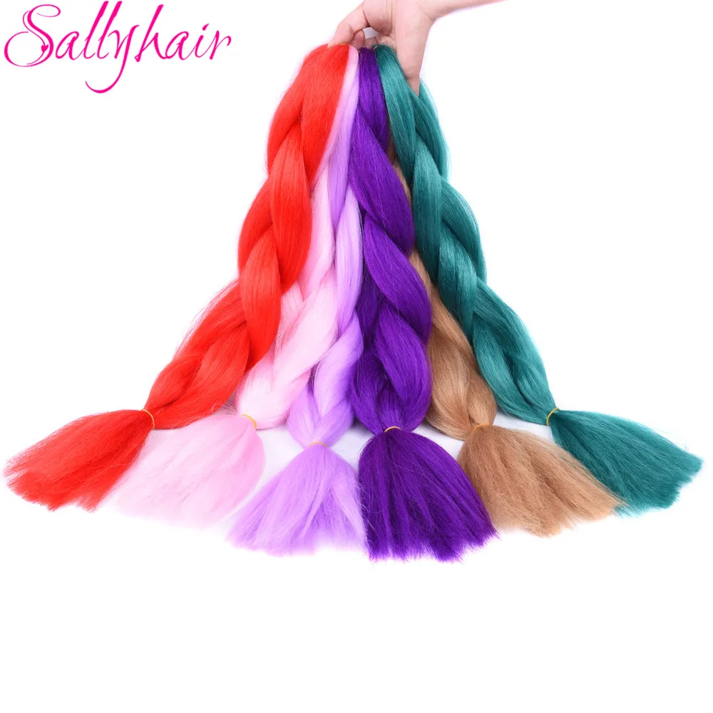 Sallyhair 24 inch 3 тона черного Purple голубой Цвет Высокое Температура Волокно Синтетические волосы расширение jumbo косы ombre плетение волос