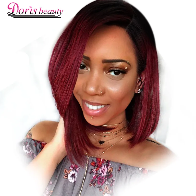 Doris Beauty Ombre Red Bob Wigs For Women Synthetic Short Blonde