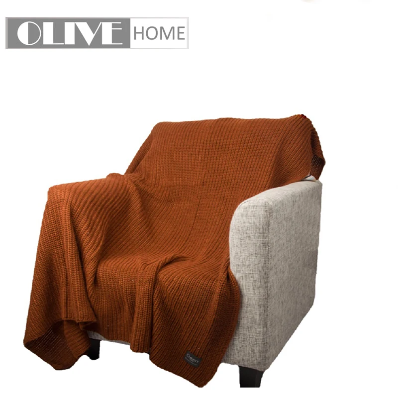 Battilo Super Soft Retro Elegant Wool Knit Rust Red Throw Sleeping
