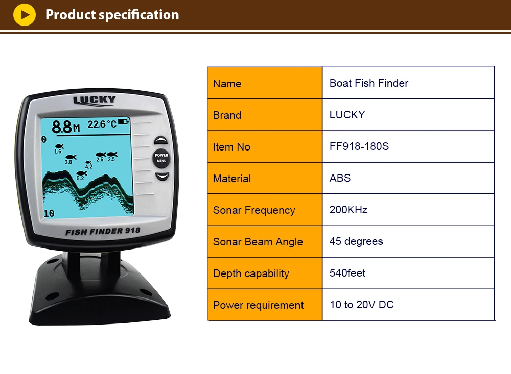 Lucky эхолот FF918-180S Рыбалка камера 180 м глубже findfish проводной датчик fishfinder 45 градусов sonar echo локатор для рыб лодка