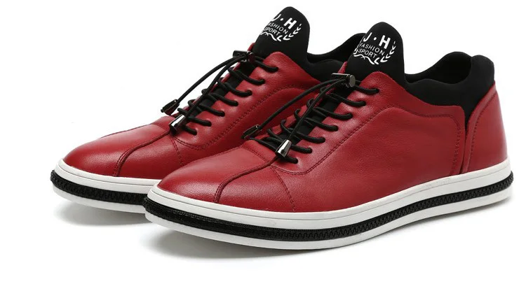 New fashion men genuine leather shoes cow leather shoes trend leisure men casual shoes lace up point toe thick bottom shoes - Цвет: red