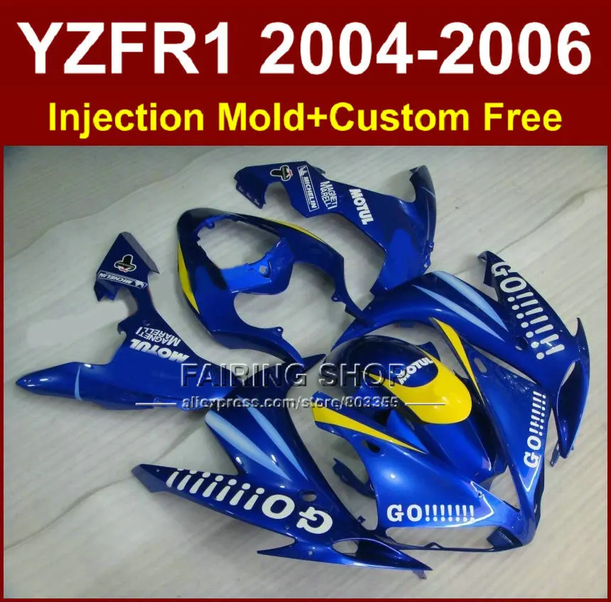Настраиваемый высококачественный комплект обтекателей для YAMAHA 2004 2005 2006 YZFR1 YZF1000 YZF R1 04 05 06 blue GO! Детали